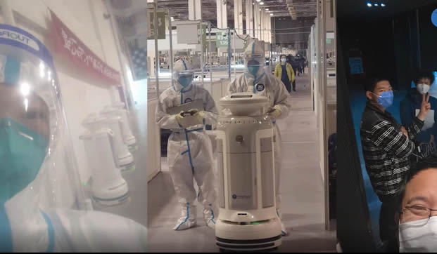 上海世博展覽館方艙醫院使用的消毒機器人